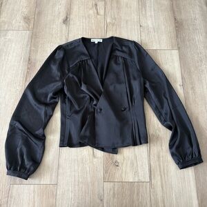 Express Negin Mirsalehi Long‎ Puff Sleeve V Neck Black Button Wrap Blouse Small